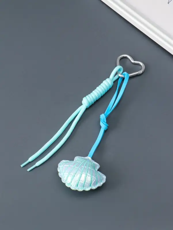 Брелок на карабине кожзам, текстиль "Морская ракушка" голубой, с узлом 22х7х2,3 см