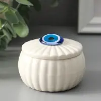 Шкатулка для украшений &laquo;Глаз от сглаза&raquo;, с крышкой, белая, керамика, 7&times;7&times;5.3 см