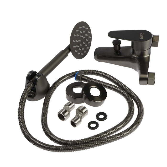 Смеситель для ванны ZEIN Z3836, однорычажный, душевой набор, графит Смеситель для ванны ZEIN Z3836, однорычажный, душевой набор, графит