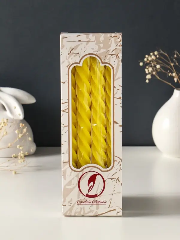 Набор свечей витых, 2.3&times;24.5 см, 5 ч, 50 г, 4 шт., жёлтый, в подарочной коробке