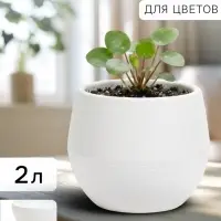 Горшок цветочный &laquo;Япония&raquo;, 2 л, d=18 см, h=15 см, пластиковый, с поддоном, белый