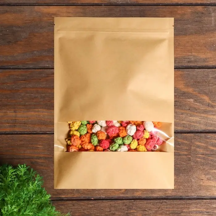 Пакет Zip - lock Крафт с прямоугольным окном, плоский, 20×30 см