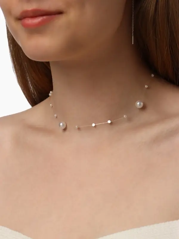 Бусы на леске &laquo;Жемчуг&raquo; шар №4+8, белое в серебре