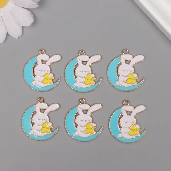 Декор для творчества металл, эмаль Декор для творчества металл, эмаль "Зайчик на голубом месяце" 2,9х2,5 см