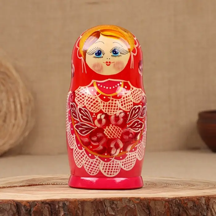 Матрёшка дерево «Надя», красно-розовое платье, 5-кукольная, 19 см