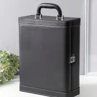 Шкатулка подарочная под 2 бутылки &laquo;Гладкая кожа&raquo; и набор 3 предмета, чёрная, 35&times;26.5&times;12 см