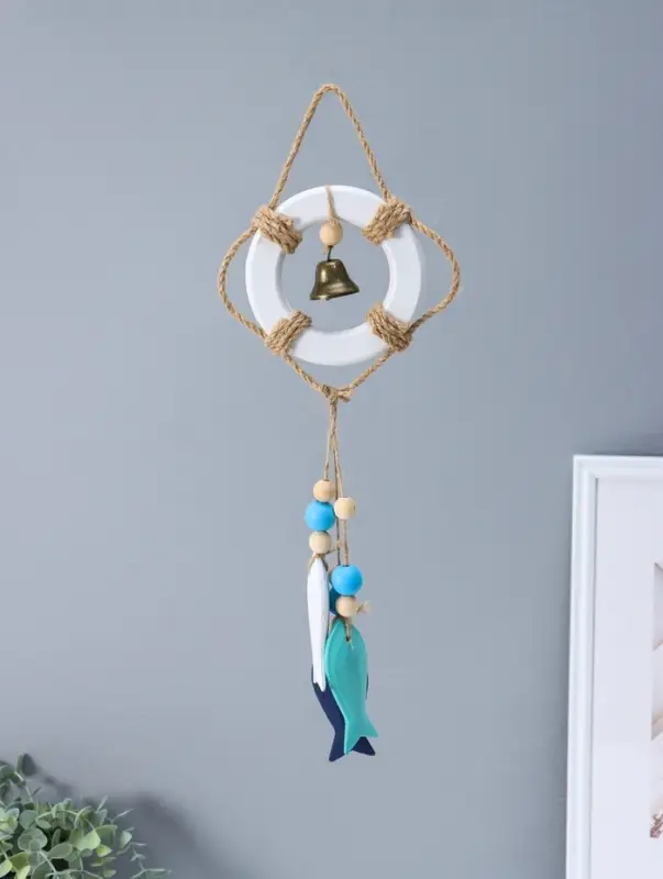Сувенир интерьерный дерево "Спасательный круг с колоколом и рыбками" 2х10,8х35 см