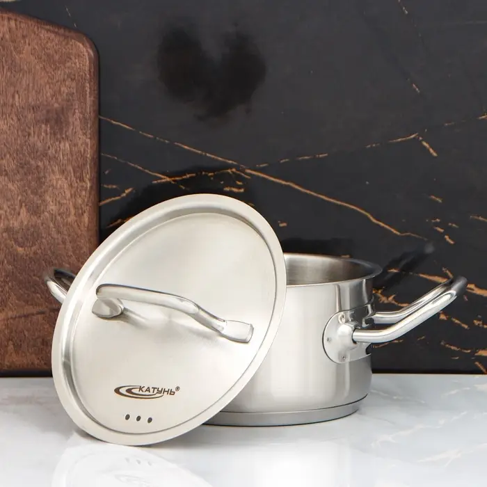Кастрюля Катунь &laquo;Общепит&raquo;, 1 л, d=14 см, с крышкой, капсульное дно, индукция, нержавеющая сталь, хромированная