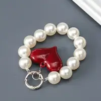 Брелок на карабине "Жемчужины и сердце" бусины d=1,6 см сердце 4,3х3,5 см 14 см