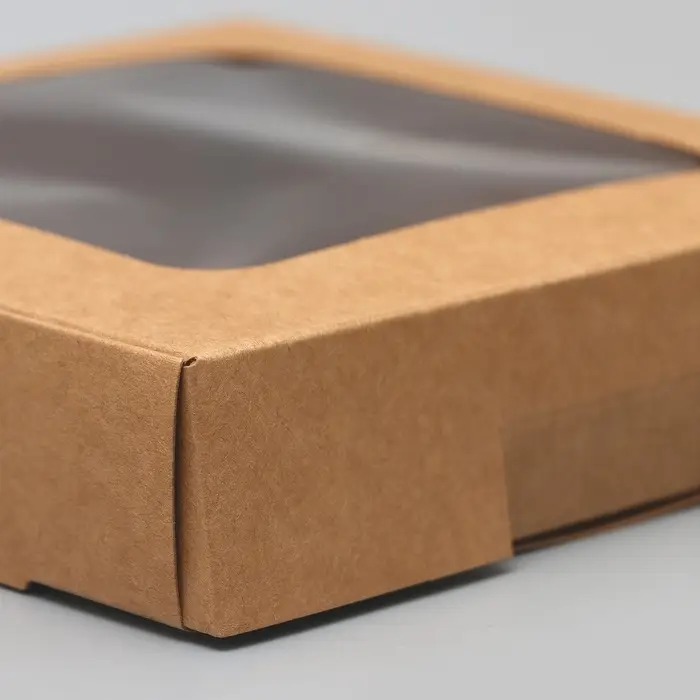 Коробка самосборная, крафт, с окном, 13&times;13&times;3 см