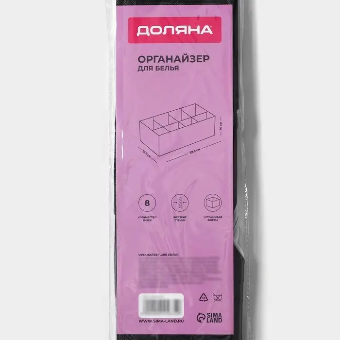 Органайзер для хранения белья Доляна &laquo;Смарт&raquo;, 8 ячеек, 28.5&times;13.5&times;10 см, чёрный