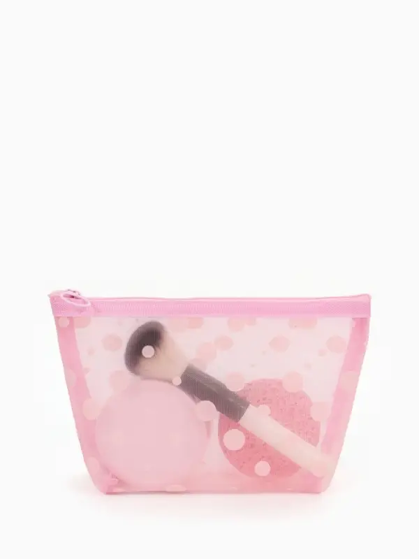 Косметичка дор Горох, сетка 17*6,5*13,5, отд на молнии, розовый Косметичка дор Горох, сетка 17*6,5*13,5, отд на молнии, розовый