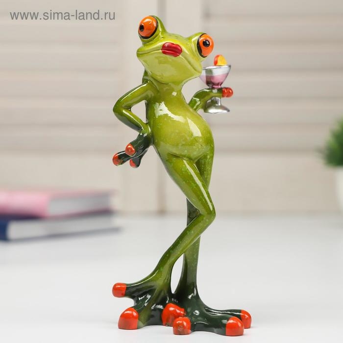 Сувенир полистоун лак Сувенир полистоун лак "Лягушка с бокалом вина" 15,5х7,5х8,3 см