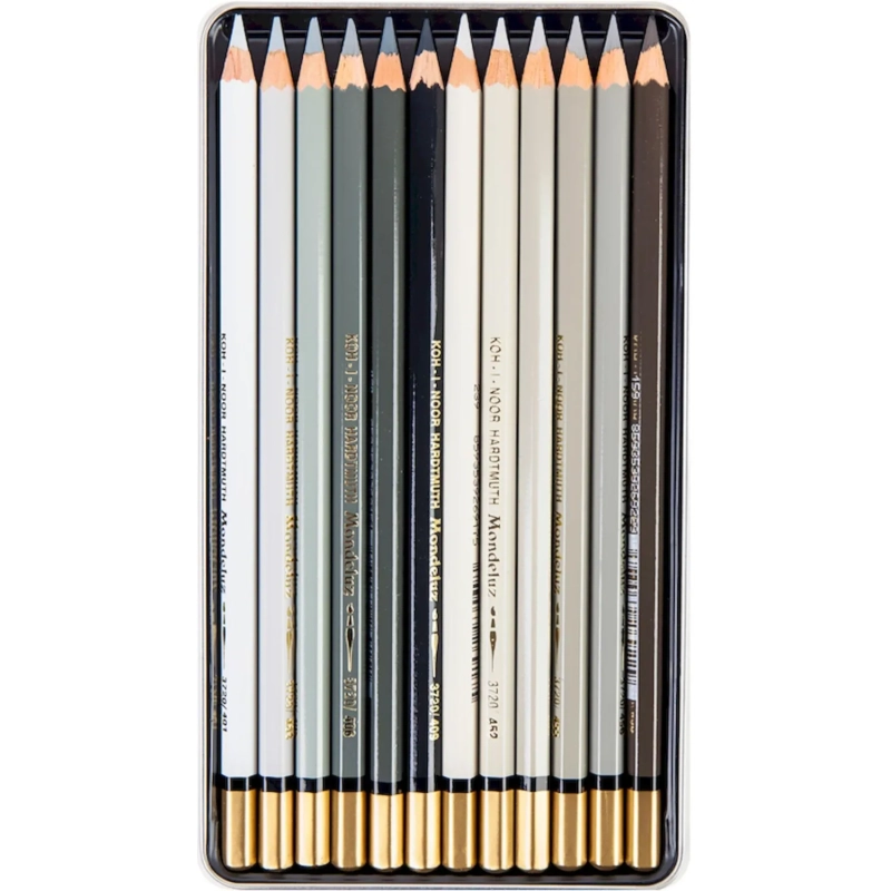 Карандаши акварельные MONDELUZ серые 12цв/наб мет.кор 3722012010BL