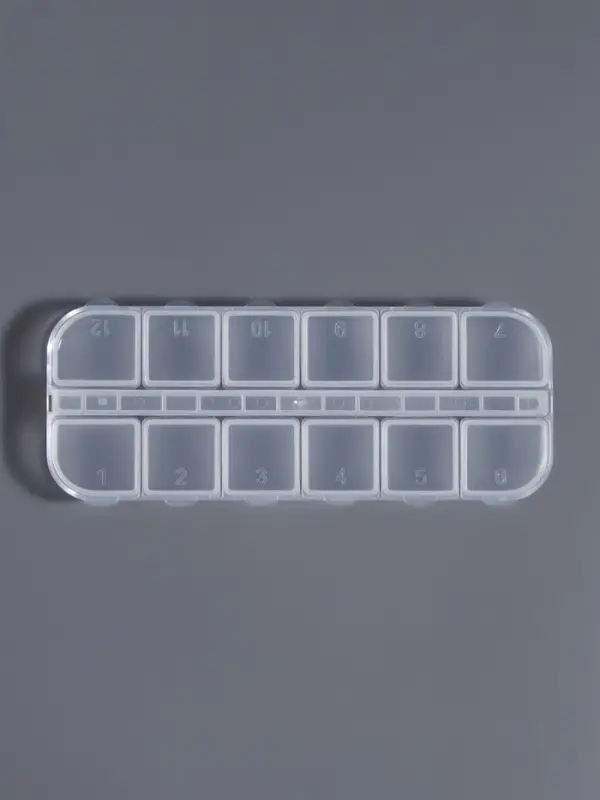 Органайзер для хранения мелочей, 12 ячеек с номерами, 13×5.3×1.3 см, прозрачный Органайзер для хранения мелочей, 12 ячеек с номерами, 13×5.3×1.3 см, прозрачный