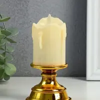 Светодиодная свеча в подсвечнике RISALUX с эффектом живого пламени, LED-ночник, от батареек 2&times;ААА, золото, 7&times;7&times;14.5 см