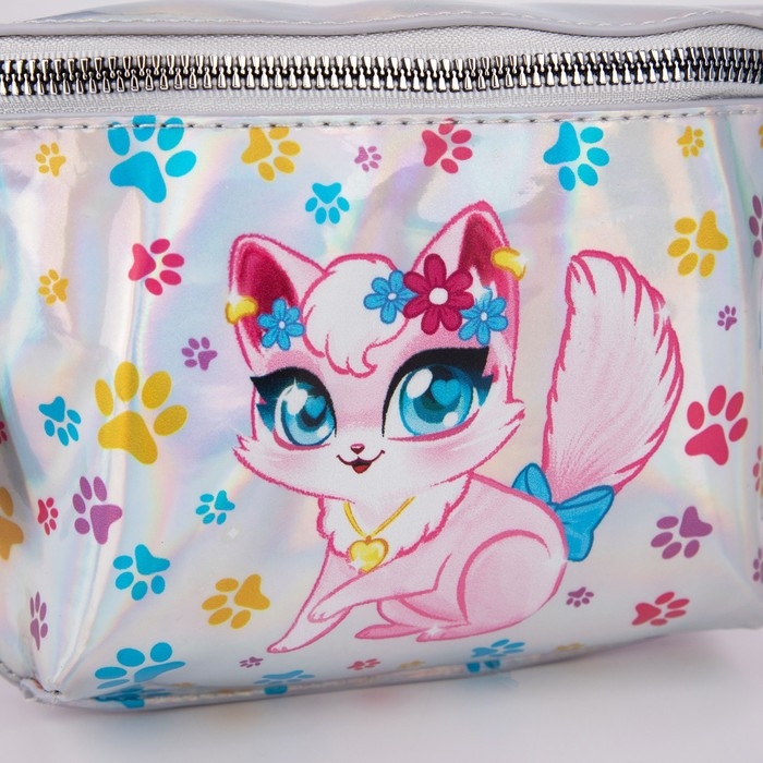 Сумка детская поясная «Котёнок» на молнии, серебристая