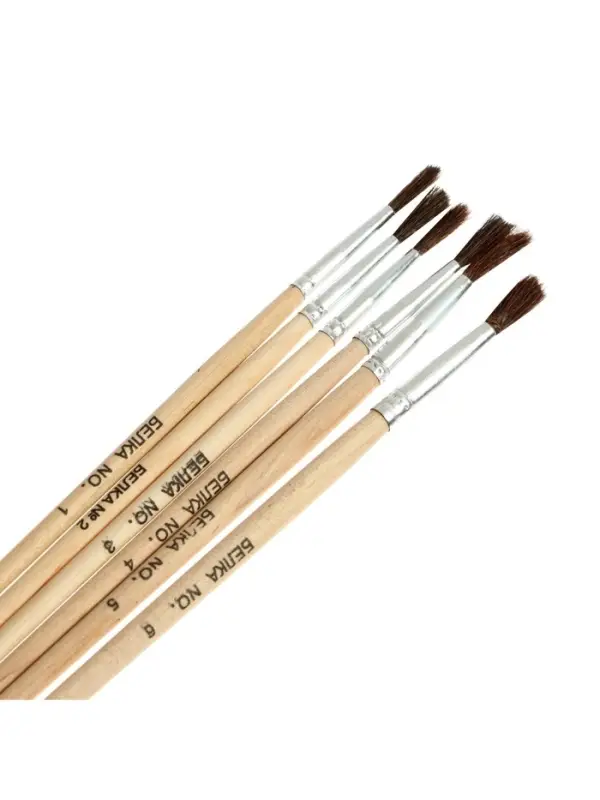 Набор кистей для рисования, белка, 6 штук: № 1, 2, 3, 4, 5, 6, Calligrata, круглые, деревянная ручка, международный размер