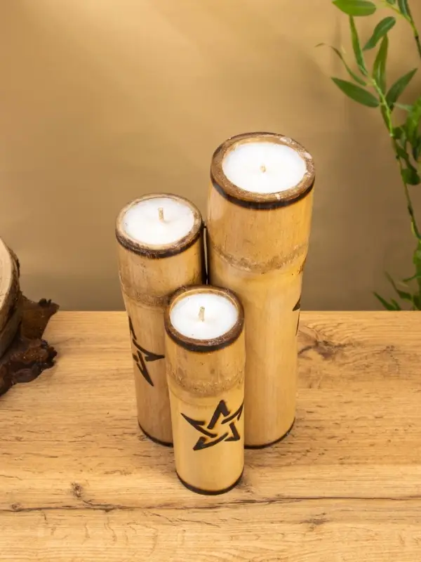 Свеча в бамбуке двойная «Звезда», 13×14×30 см, 100 мл, бежевая