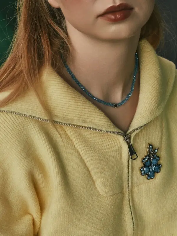 Чокер из бисера «Хрусталь», сердце, голубой в серебре, 37 см + 5 см доп, цепочка