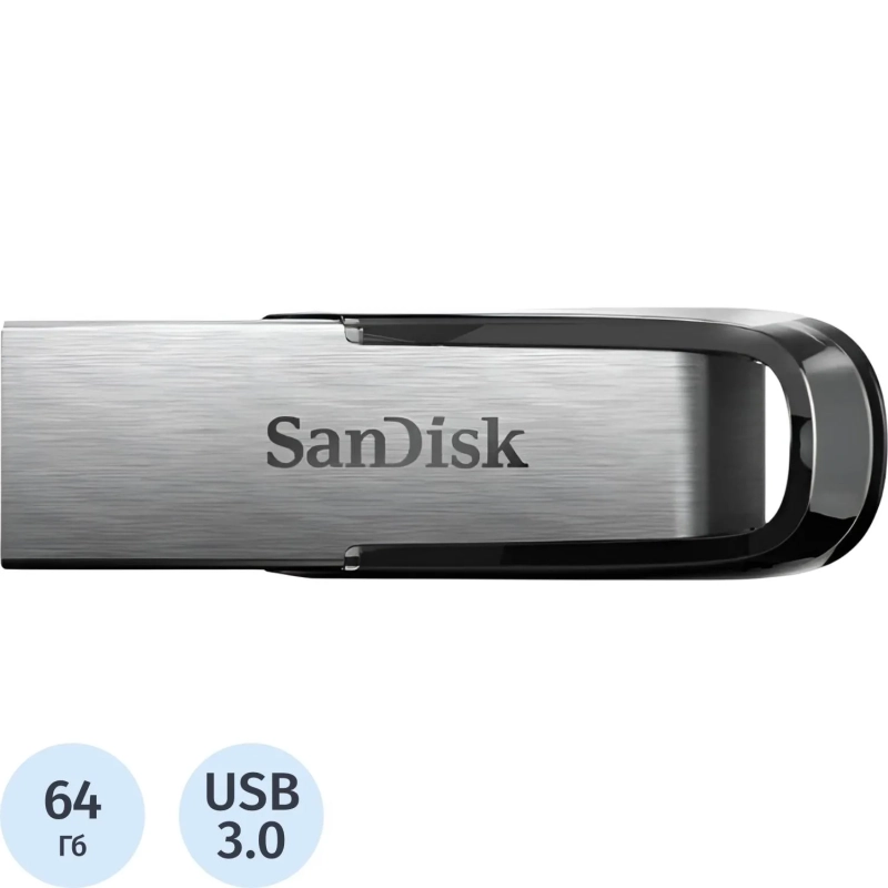 Флеш-память SanDisk Ultra Flair, 64Gb, USB 3.0, с/чер, SDCZ73-064G-G46