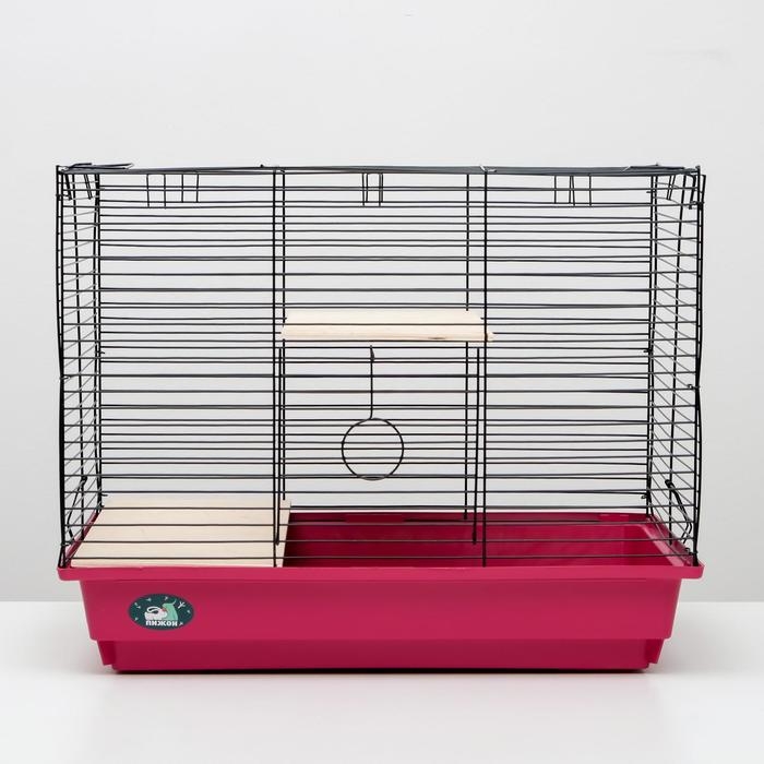 Клетка для шиншилл Клетка для шиншилл "Пижон" №8 с 2-я деревянными этажами, разборная, 58х40х48 см, малиновая