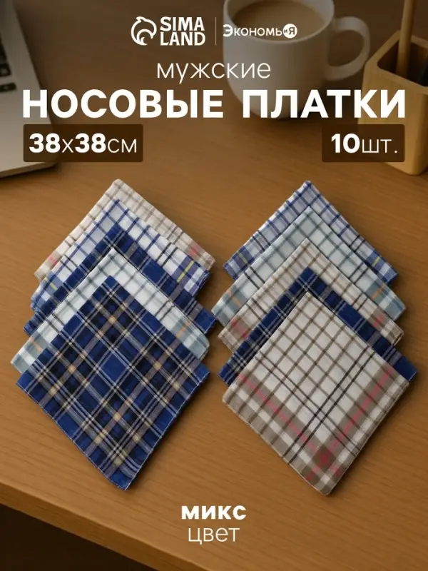 Платки носовые мужские &laquo;Экономь и Я. Квадрат&raquo;, 38&times;38 см, набор 10 шт., рисунок МИКС