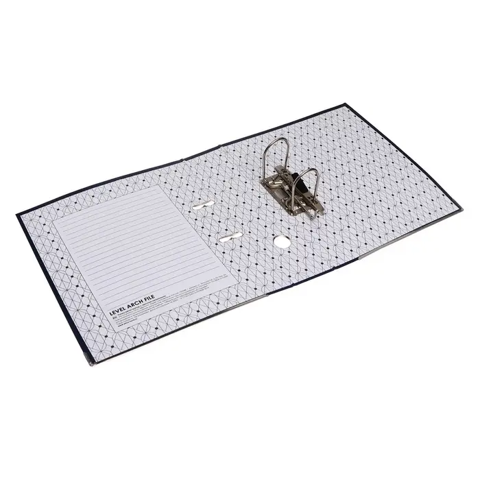 Папка-регистратор А4, 75 мм, ПВХ, тиснение &laquo;лён&raquo;, металлическая окантовка, карман на корешок, собранная, черная, микс