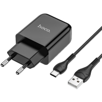 Сетевое зарядное устройство Hoco N2, USB - 2.1 А, кабель Type-C 1 м, черный