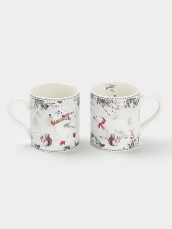 Набор кружек новогодних «Белый мишка», 2 шт., 220 мл, керамика, подарочная упаковка, белый