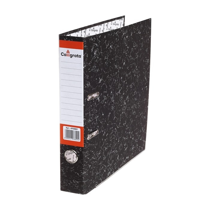Папка-регистратор 50 мм, А4, Calligrata, эконом мрамор, нижний металлический кант, черная Папка-регистратор 50 мм, А4, Calligrata, эконом мрамор, нижний металлический кант, черная