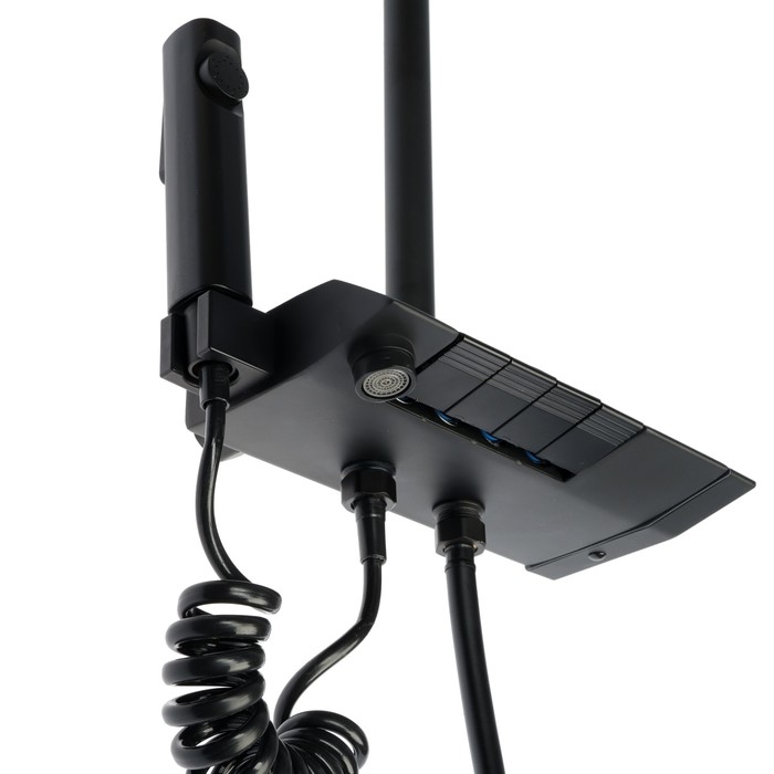 Душевая система ZEIN Z3686, верхняя и ручная лейка, ПВХ шланг, гигиенический набор, черная Душевая система ZEIN Z3686, верхняя и ручная лейка, ПВХ шланг, гигиенический набор, черная