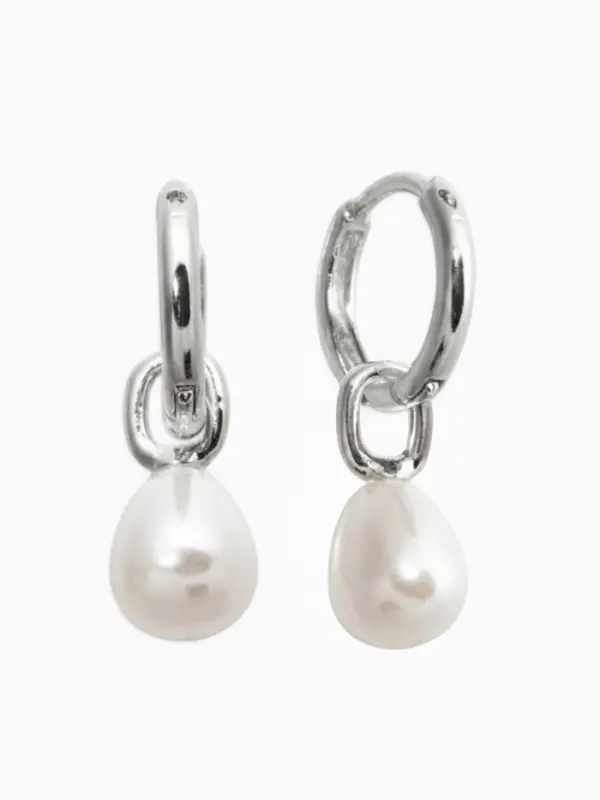 Серьги жемчуг "Бусина на ножке", цвет белый в серебре