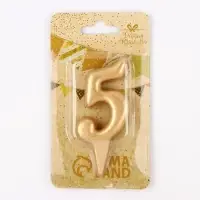 Свеча для торта &laquo;Цифра 5&raquo;, золотая, 5.5 см