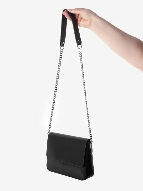 Ручка для сумки, с плоскими цепочками и карабинами, 120&times;3 см, цвет чёрный, серебряный