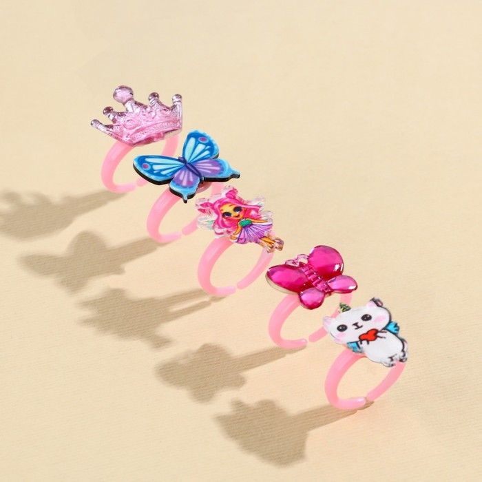 Кольцо детское, набор «Милой леди», 5 шт, d = 1,8 см. Кольцо детское, набор «Милой леди», 5 шт, d = 1,8 см.