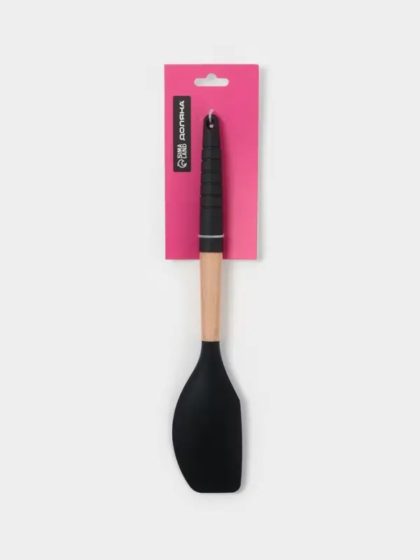 Лопатка кухонная Доляна &laquo;Брауни&raquo;, 32&times;6 см, силикон, бук, чёрная