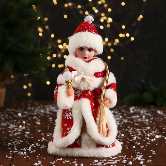 Снегурочка  Снегурочка "Пушистой шубке с бантом и фонариком" двигается, 30х14 см, красный