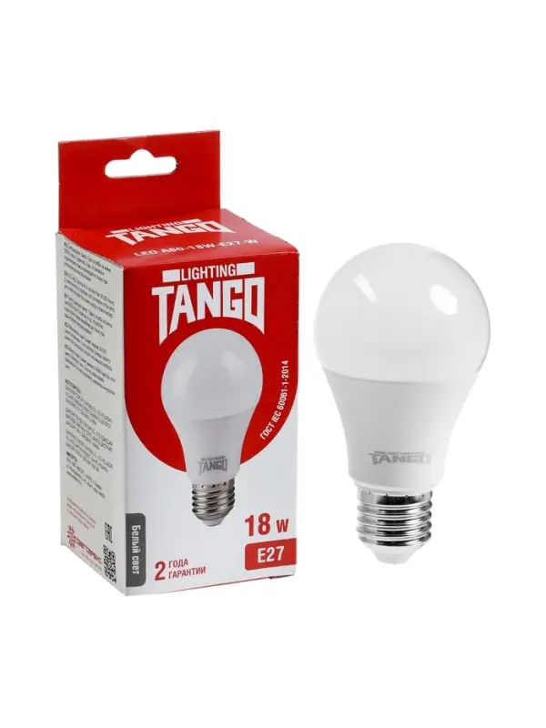 Лампа светодиодная TANGO, А60, 18 Вт, E27, 1710 Лм, 4000K, IP20, свечение нейтральное белое