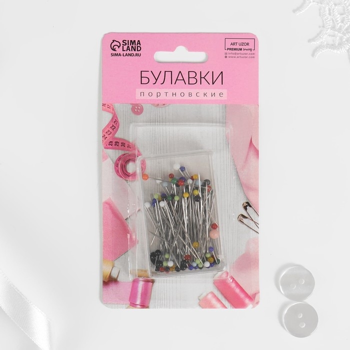Булавки портновские Premium, стеклянная головка, 30 мм, 100 шт, цвет разноцветный Булавки портновские Premium, стеклянная головка, 30 мм, 100 шт, цвет разноцветный