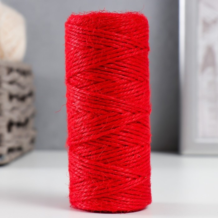 Пряжа 100% джут Пряжа 100% джут "Красный" 50 метров 4х4х10 см