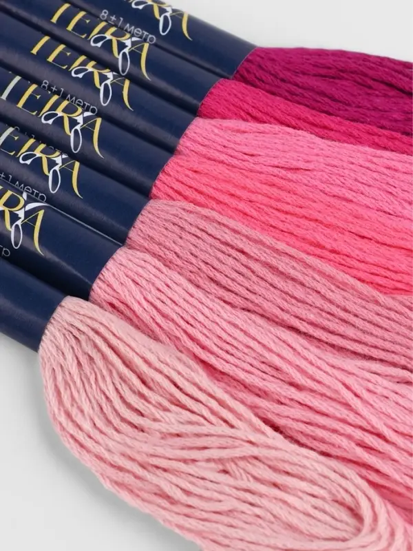 Нитки мулине TEIRA, 8&plusmn;1 м, набор 7 шт., хлопок, розовые