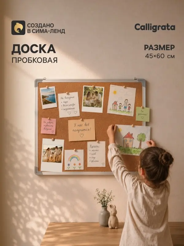 Доска пробковая 45&times;60 см, в алюминиевой рамке, CALLIGRATA