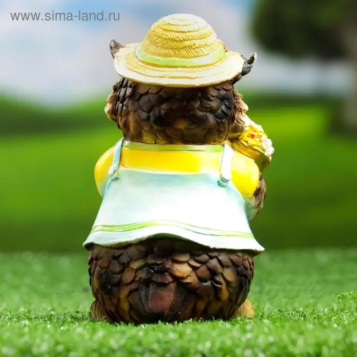 Садовая фигура "Филин в шляпке с букетом" 10х9,5х15см