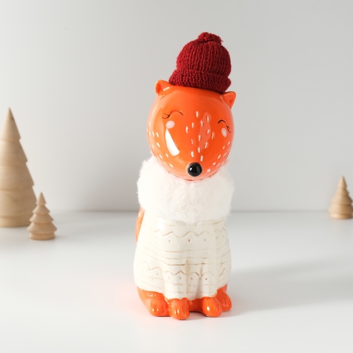 Копилка керамика  Копилка керамика "Лисёнок в сером свитере и шапке" 7,8х15,7х25 см