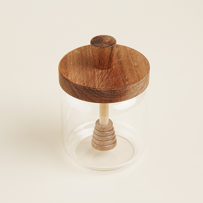 Баночка для меда с крышкой и ложкой из акации SL Home Баночка для меда с крышкой и ложкой из акации SL Home "Южная акация" 450 мл, 9х13,5 см