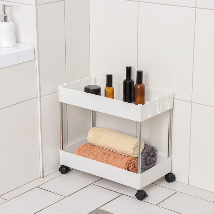 Этажерка 2-х ярусная на колёсах, 40×13×31 см, цвет белый Этажерка 2-х ярусная на колёсах, 40×13×31 см, цвет белый