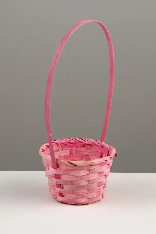 Корзина плетёная для хранения, 13&times;13&times;9.5 см, ручка h=21 см, бамбук, светло - розовая, Greengo