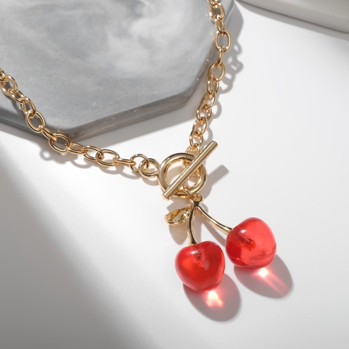Кулон  Кулон "Цепь" ветка вишни, цвет красный в золоте, 45 см