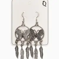 Серьги метал "Аутентичность" бабочка с перьями, цвет чернёное серебро Серьги метал "Аутентичность" бабочка с перьями, цвет чернёное серебро